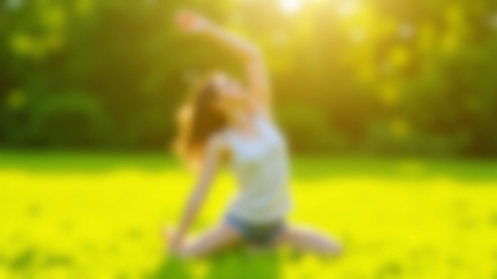 Person dehnt sich in der Sonne auf einer Wiese, Bewegung und Entspannung