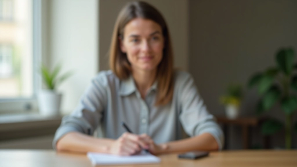 Person sitzt entspannt am Schreibtisch ohne Handy, konzentriert auf die Arbeit